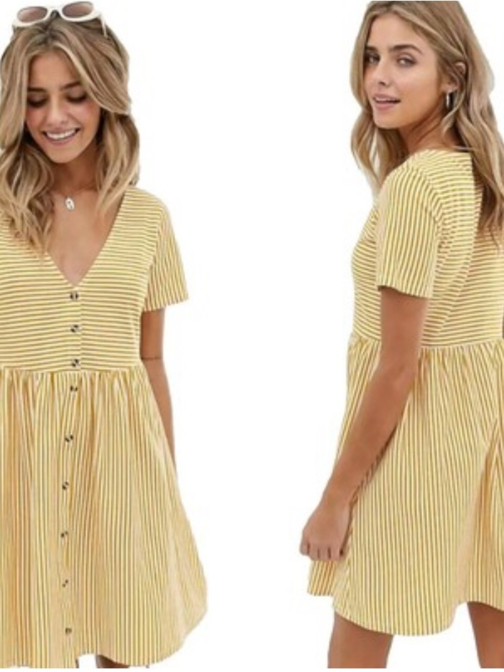 ASOS Yellow Striped Button-Front Summer Babydoll Dress